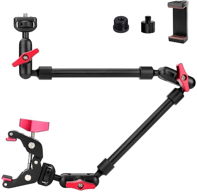 22" Articulating Magic Arm Camera Mount, Desk Clamp Overhead Mount | Anti-deflection lock, anti-slip pads, 0.55lb load, 1/4 3/8 5/8 adapters, aluminum, POV, light, phone, webcam, mic, vlogging by YAYOYAPhotography