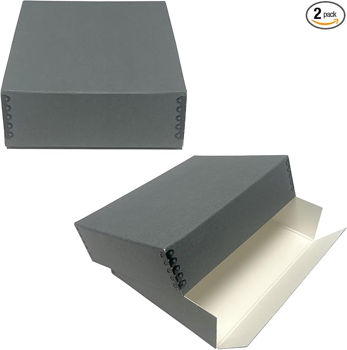 Lineco Drop Front Archival Storage Box, 9.25x11.75x3 in, Gray, 2 Pack | Acid-Free with Metal Edge, Preserves Picture Longevity, Organize Photos, Newspapers, Prints, Documents, Crafts, DIY by Lineco