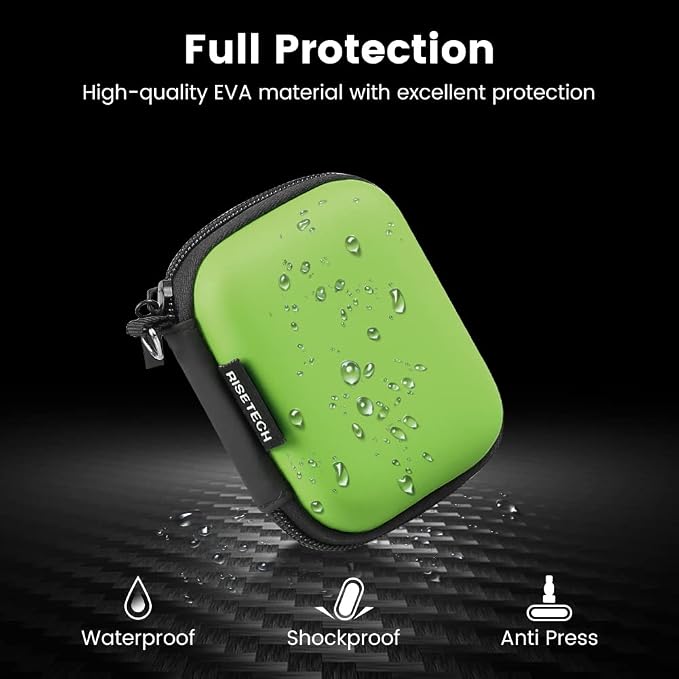 Earphone case, RISETECH Earbud Carrying Case Holder Hard EVA Headphone Small Zipper Pouch Compatible with Flash Drive, USB Charging Cable, SD Memory Card, AirPods, Sony Wired Earbuds with Clip -Green - Image 5