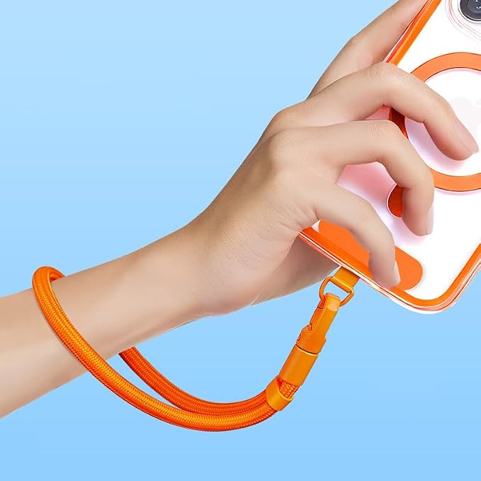 Phone Wrist Strap Lanyard Hand Universal Adjustable Phone Finger Grip Wristlet with 3 Patches Tether Anti Theft for iPhone 16 Pro Max 15 Charms for Keychain USB Flash Drive Wallet ID Name Tag Orange - Image 5