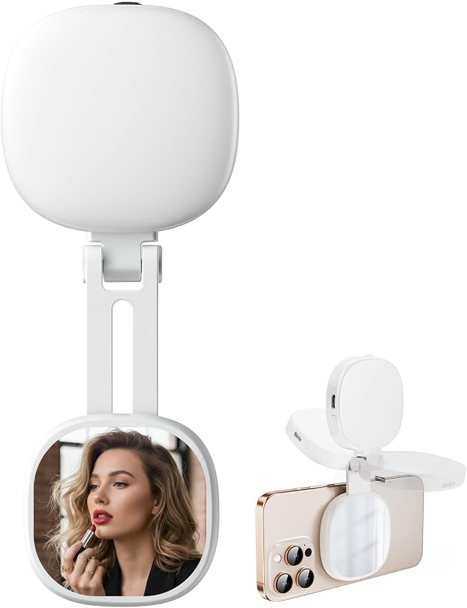 Magnetic Selfie Light, Foldable LED Ring Fill Light with Mirror, White | Rechargeable Portable Phone Lamp Compatible with iPhone & Android for Selfies, Vlog, Makeup & Photography Accessories by Rumexeng