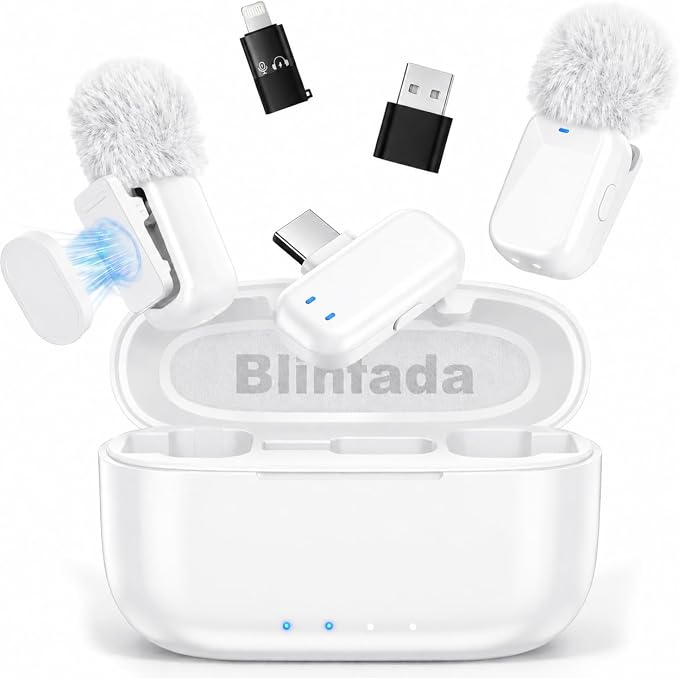 mini 2 Wireless Lavalier Microphones for iPhone 16/17 & Android, AI Noise Cancellation, App Control, 30H Battery with Charging Case, Lapel Microphone Wireless for Video Recording White by Blinfada