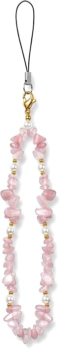 Ouligay Pink Camera Wrist Strap Cute Natural Gemstone Phone Chain Lanyard | Beaded Wrist Strap for Bag Case Bags Pendants Decor Chains Small Gifts for Woman Girls by Ouligay