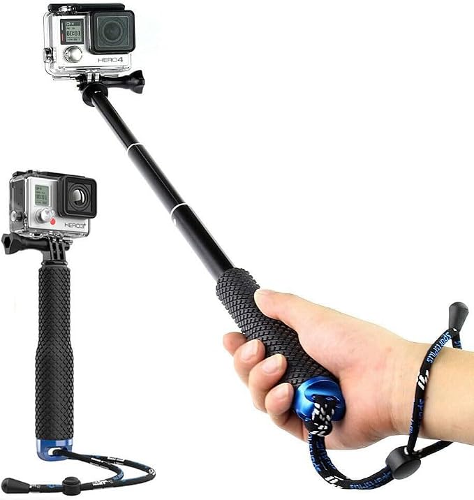 Selfie Stick Extendable Hand Grip Handheld Monopod Aluminum Telescopic Pole (7-19 inch) Compatible with GoPro Hero 11 10 9 8 7 6 5 4 3+ 3 Session SJ4000 SJ5000 Action Cameras by Alsukeay