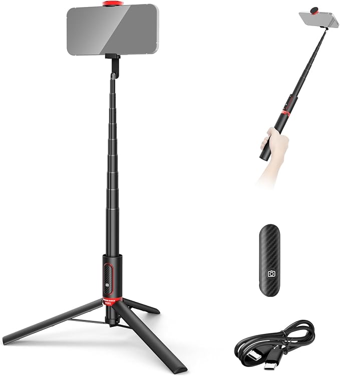 NEEWER Basics PA991 Selfie Stick Tripod Compatible with iPhone Samsung Android, 57.9 Inch Metal Portable Lightweight Travel Mobile Phone Stand with Holder & Remote Control for Video Recording by Neewer