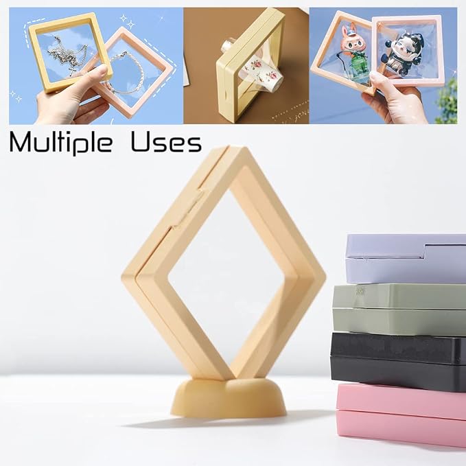 6 PCS 3D Floating Frame Display Holder Stands, Coins Display Case Travel Portable PE Film Jewelry Storage Box Transparent Display Organizer for Challenge Coins, AA Medallions, Gems 2.7/4.33 IN (2.7in) - Image 6