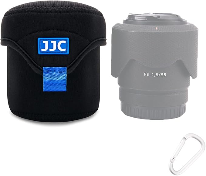 JJC Small Neoprene Camera Lens Pouch Case, Fits Lens up to 3.1 x 3.1inches | Water-Resistnat, Fold Over Closure, Compatible with Sony FE 50mm f/1.8, Canon RF 35mm f/1.8, Fujifilm XF 23mm f/1.4 by JJC