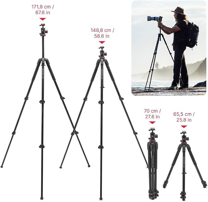 Manfrotto 190X AS, 3-Section Aluminum Camera Tripod, Photo-Kit with Ball Head, Ground Level, Arca-Swiss Plate, Quick Power Lever Lock, 22lbs Payload, for DSLR and Mirrorless, Photo Shooting Supports - Image 5