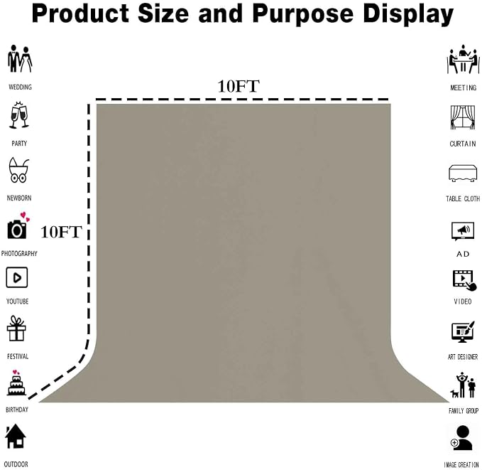 Grey Photography Backdrop for Photoshoot, Fabric 10x10ft | Polyester Studio Photo Backgrounds, Non Reflective, Easy to Hang, for Portrait Shoot, Product, Party Decor, Video Creation - Image 3