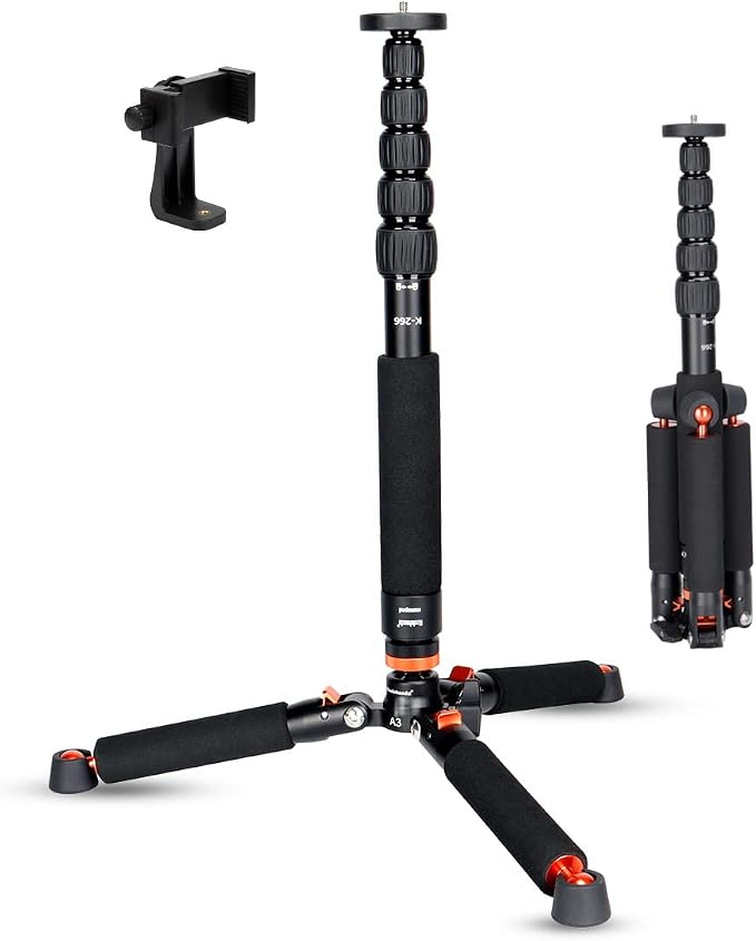Koolehaoda 69" Camera Monopod with Removable Tripod Base, 6 Sections-Black | Aluminium Lightweight Portable Travel for DSLR Mirrorless Cameras and Camcorders Video Load up to 13lbs by Koolehaoda