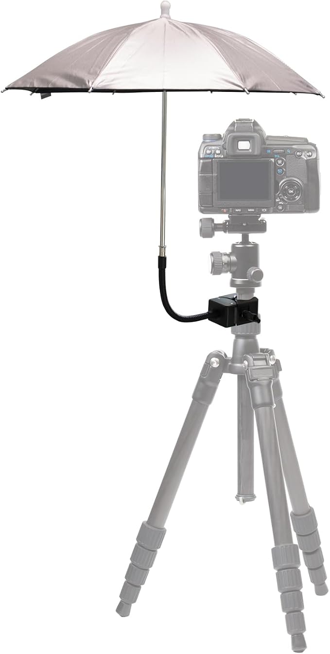 20'' Umbrella Chair Clamp for Cameras, Tripod Sun Shade Umbrella (Silver) | Flexible Adjustable Gooseneck Camera Rain Cover for Outdoor Photographing, Filming, Live Streaming by SnowTing