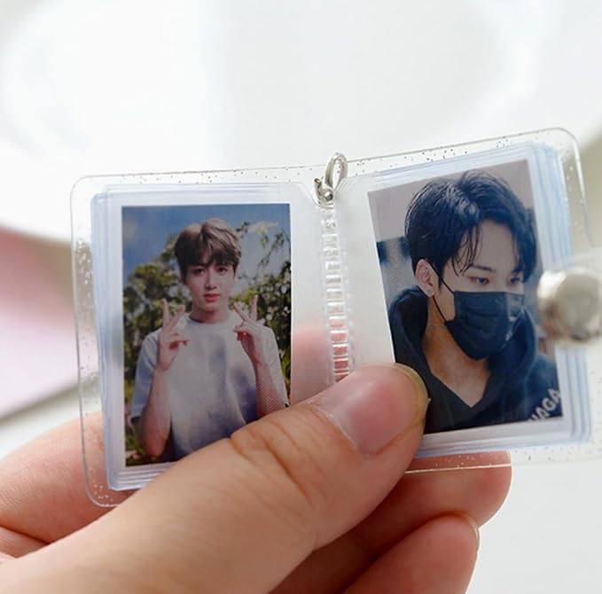 8 Clean Mini Photo Album with Keychain,1x1.5 Business Credit Card Holders | 1inch Small Hanging Photocard Holder - Photo Ornaments for Tree, Card Cases 8Page-16 Card Pockets Collection Album Bulk - Image 8