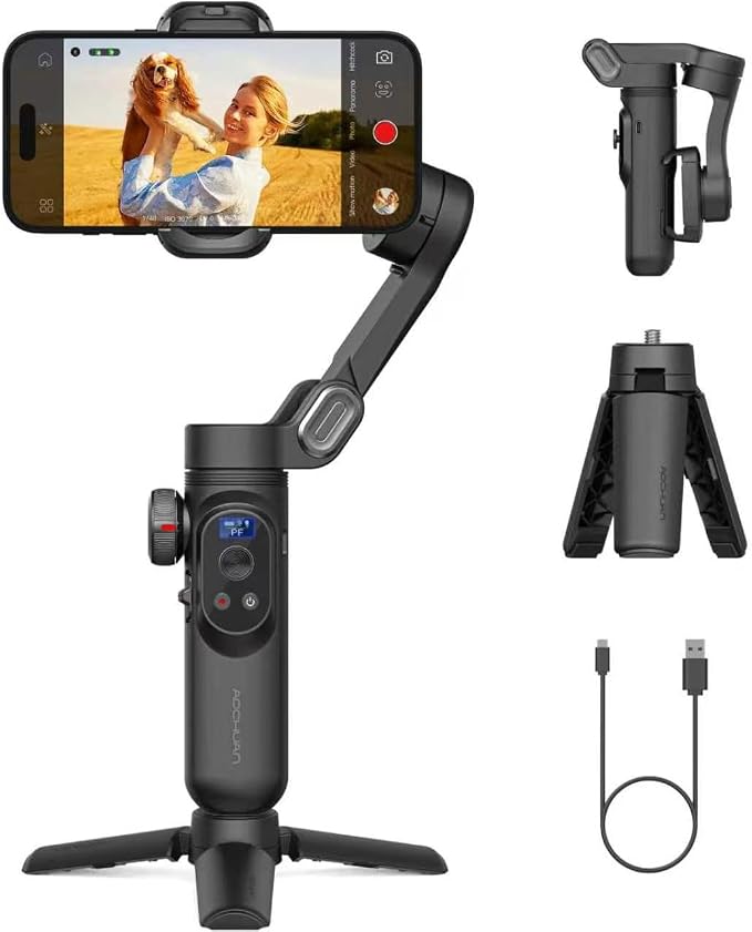 AOCHUAN Gimbal Stabilizer for iPhone Gimbal with Wireless Charging Smartphone for iPhone 15 Pro Max/Android Foldable 3-Axis Handheld Phone Stabilizer for Video Recording Face Tracking-Smart X Pro by AOCHUAN