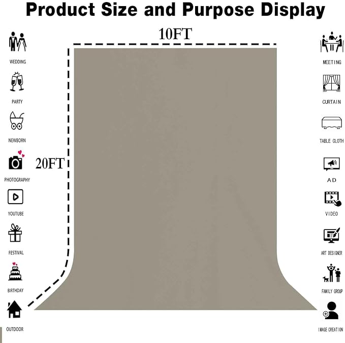 Grey Photography Backdrop for Photoshoot, Fabric 10x20ft | Polyester Studio Photo Backgrounds, Non Reflective, Easy to Hang, for Portrait Shoot, Product, Party Decor, Video Creation - Image 3