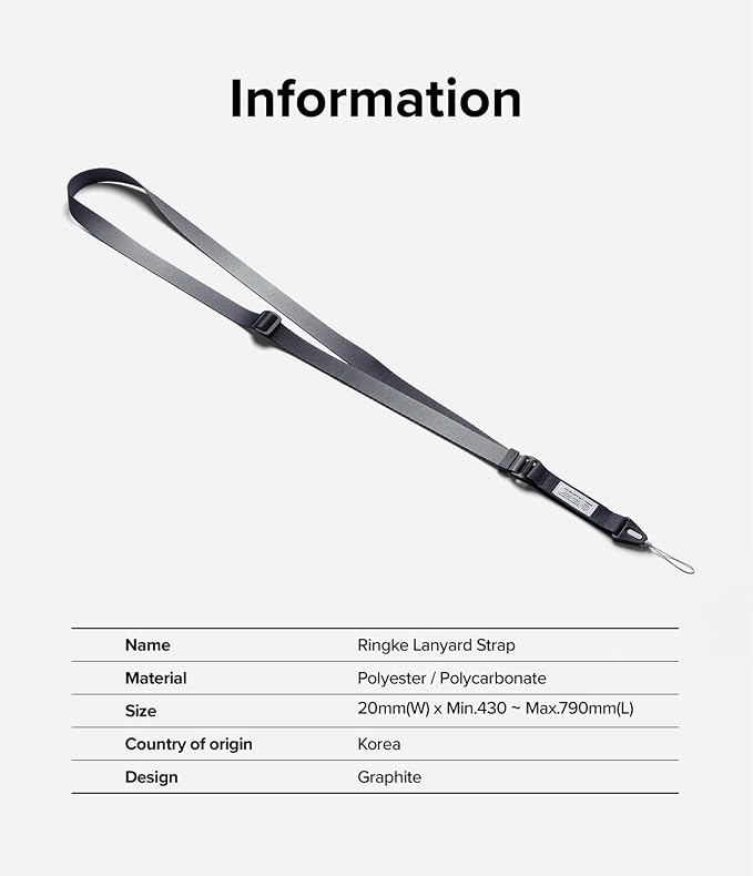 Ringke Phone Lanyard [Lanyard Strap Graphite] for Camera | Travel Essentials, One-Touch Buckle, Premium Material Phone & Camera Accessories, Adjustable Sturdy Universal Neck Strap - Image 8