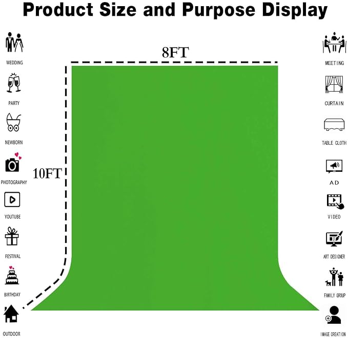 Green Screen Backdrop for Photoshoot, Fabric 8x10ft | Polyester Studio Photo Backgrounds, Non Reflective, Easy to Hang, for Portrait Photography, Live Streaming, Video Creation - Image 3