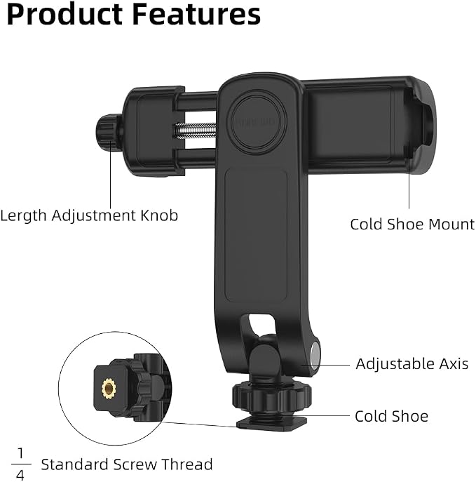 Flexible Phone Tripod Mount Adapter, Universal Smartphone Mount Adapter, Camera Cold/Hot Shoe Phone Tripod Holder for iPhone 17/16/15/14, Samsung Pixel Canon Nikon DSLR and More Cameras - Image 7