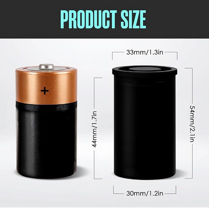 Film Canisters With Caps, Coin Storage, 35mm Case, Black, 8oz, 60 Pack | Houseables Film Canisters, Container With Lids, Cannisters for Rockets, Empty Camera Reel Holder, Bottles, Plastic 2"x1" - Image 3