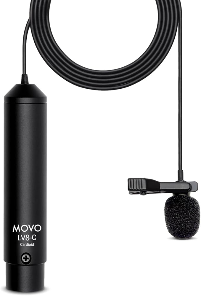 Movo LV8-C Broadcast-Quality XLR Lavalier Cardioid Condenser Wired Microphone with 12mm Mic Capsule for Accurate Voice Recording - Kit Includes Lapel Clip, Case and Windscreen by Movo