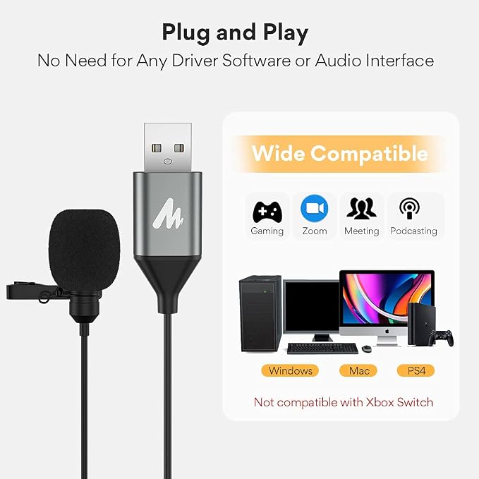 MAONO UL10 USB Lavalier Microphone, 192kHz/24bit for Interview and Vlogging | Omnidirectional, Plug & Play for PC, Computer, Mac, Laptop, Conference Calls, YouTube Video, Dictation, Meeting, Recording - Image 5