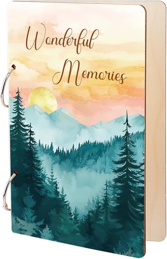 SUPERDANT Wonderful Memories Greeting Card Holder Organizer Wooden Card Keeper Binder Planning Book Sunset Mountain Birthday Cards Keeper Photo Album Graduation Wedding Planner Journal Keepsake Gift by SUPERDANT