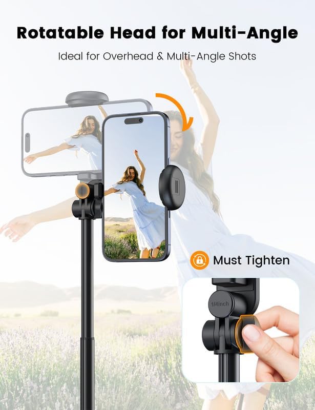 67.7" Phone Tripod with Light & 1/4" Camera Mount, NT99 Selfie Stick | Tall,Wireless Detachable Remote,Comapct Travel Stand Holder for Filming Video Recording,Compatible with iPhone/Samsung/Camera - Image 4