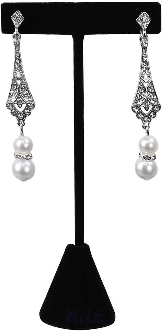 Ikee Design 6 Pcs Set Earring Jewelry Display, Premium White Faux Leather | STURDY EARRING DISPLAY: Black velvet stand with a stable metal base for showroom and trade show use; 2.5"W x 5.5"H. - Image 3