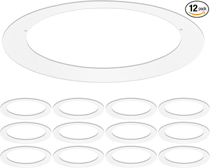 Luxrite 12 Pack White Goof Trim Ring for 5/6 Inch Recessed Lights and Ceiling Light Fixtures, Outer Diameter 8 Inches, Inner Diameter 6.14 Inches, Metal Construction, Cover Damaged or Messy Ceilings by LUXRITE