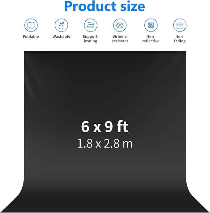 NEEWER 6x9 feet/1.8x2.8m Photo Studio 100% Pure Polyester Collapsible Backdrop Background for Photography, Video and Television (Backdrop Only) - Black - Image 2