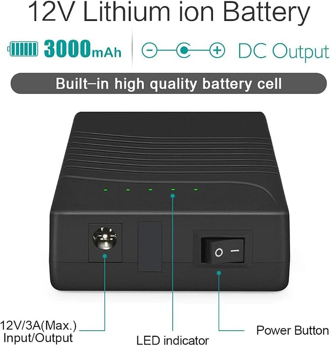 TalentCell 12V Power Bank, Rechargeable 12V 3000mAh DC Output Lithium ion Battery Pack with Charger for LED Strip/Light/Panel/Amplifier and CCTV Camera, Compatible with Spectra Pump/Telescope - Image 3