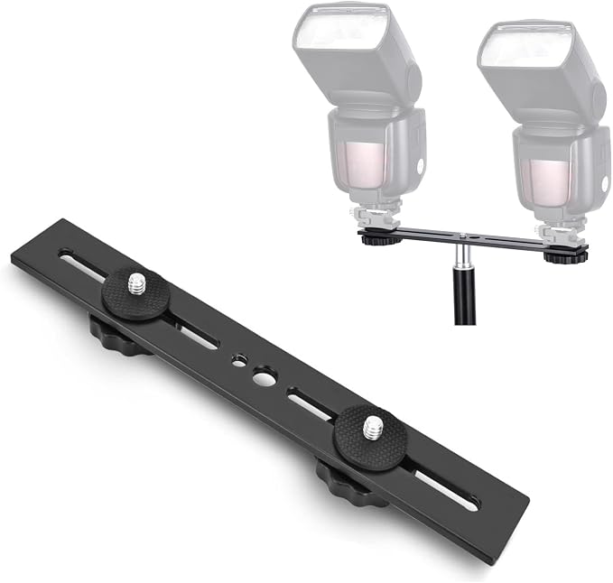 Dual Flash Bracket 8in/20.3cm Camera Mount Tripod Bracket with 1/4 Screw Hot Shoe Flash Light Bracket for LED Light Microphone 3D Stereo Stereoscopic Photography by KAGYOKU
