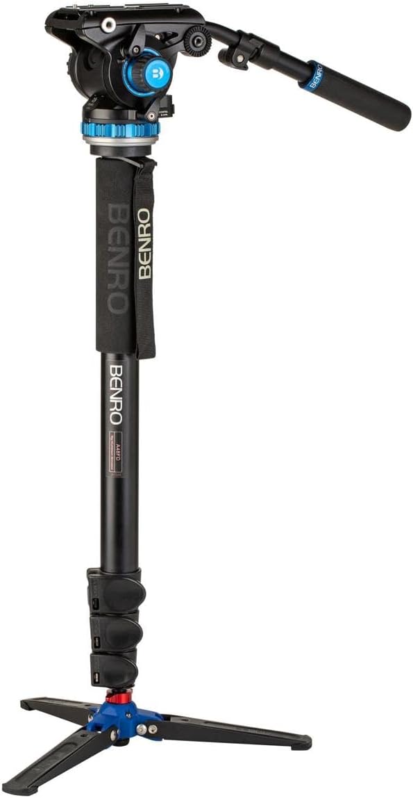 Benro Classic Video Monopod with S6 PRO Flat Base Video Head, 13.2 lb. Max, 3 Leg Folding Base, Flip Lock, Carrying Case- Black (A48FDS6PRO) by Benro