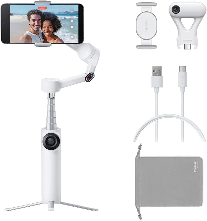 Insta360 Flow 2 Plus AI Tracker Bundle White - Foldable Phone Gimbal, AI Tracking with Any App, Multi-Person Tracking, Built-in Tripod/Selfie Stick, Remote Control, Smartphone Stabilizer, Travel by Unknown