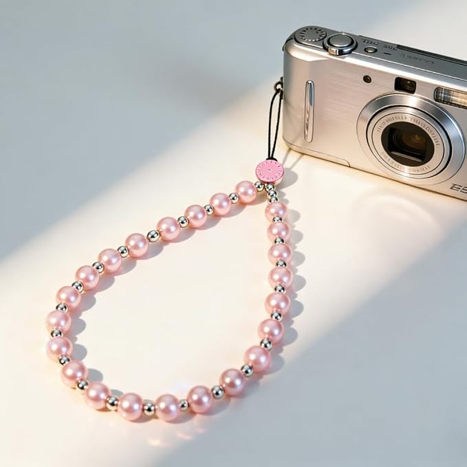 Phone Charm Beaded Strap Cute Cell Phone Wrist Straps String Accessories Hand Aesthetic Lanyard Wristlet Chain for iPhone 17 Pro Camera Case AirPods Bags Keychains Women Girls Rose Gold Pearl - Image 9