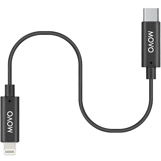 Movo IMA-5 USB-C to 11.8" (30CM) Lightning Microphone Adapter Cable – Connect USB-C Shotgun Mics to iPhone/iPad – Compatible X1, X1-MINI, VXR10-AI, Rode VideoMic NTG, VideoMic GO II by Movo