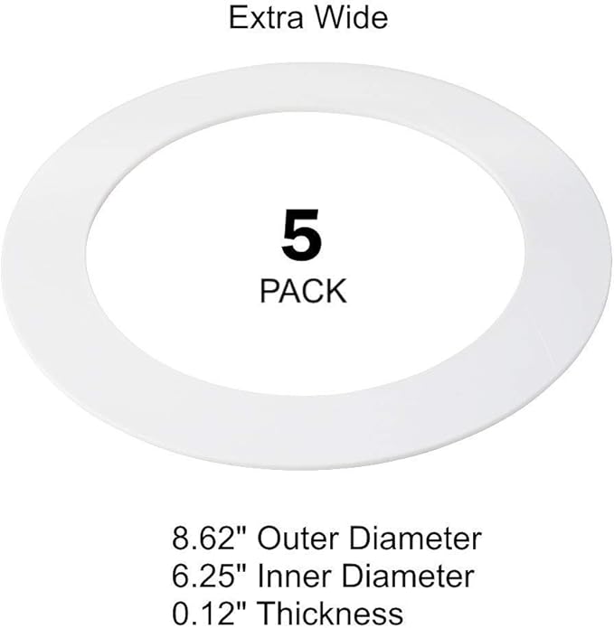 5 Pack Gloss White Goof Trim Ring for 8" Inch Recessed Can Lighting Down Light, Outer Diameter 8.6 Inches, Inner Diameter 6.2 Inches - Image 3