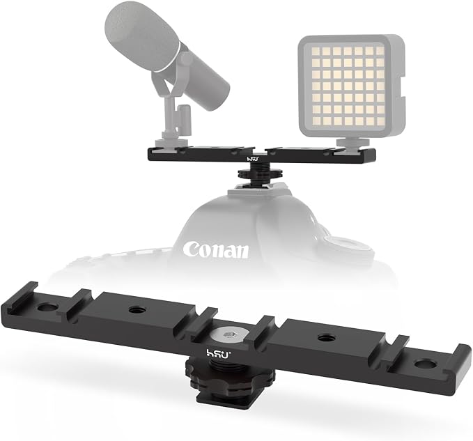 HSU Cold Shoe Mount Bracket, Triple-Head Hot Shoe Mount, and 1/4 Screw Port, Aluminum Cold Shoe Plate Adapter with Cable Slot Bayonet for Microphone, Led Video Light, Monitor (Extension), HGP322L by HSU