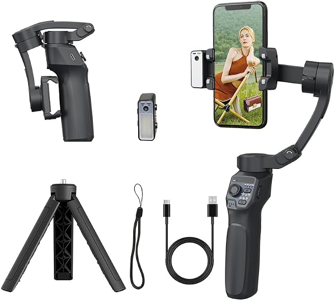 3-Axis Gimbal Stabilizer for Smartphone, Handheld Gimbal Tripod for iPhone & Andriod with Fill Light, AI Auto Face/Object Tracking, Foldable Rotating Stabilizer for Phone Video Recording, Vlogging by URnicehome