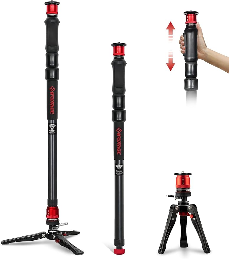 IFOOTAGE Cobra 3 Strike A150S Aluminum Camera Monopod 59" | Travel Monopod with Feet, 1/4" & 3/8" Quick Release Compatible with Sony Canon Nikon DSLR Camera, Payload 11lb by IFOOTAGE