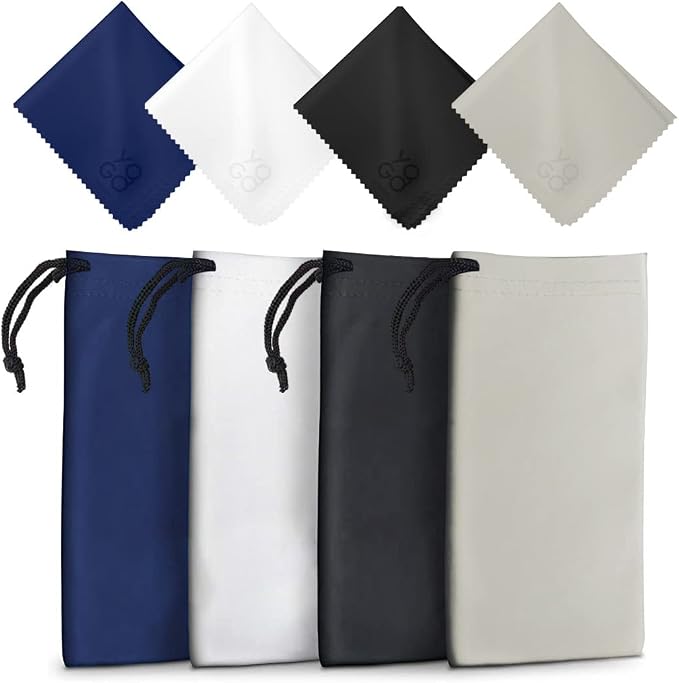 Yogo Vision Microfiber Glasses Pouch n Cloth 4 Set Protect Eyewear Smudges Dirt Ultra-Soft Lens Cloth Bags w/Drawstrings by YOGOVISION