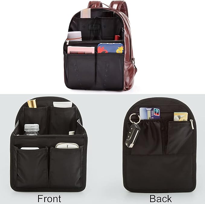 HOYOFO Mini Backpack Organizer Insert, Black, 7.7"L x 4.3"W x 10.6"H, Waterproof Nylon, Fits Small Backpacks - Image 2