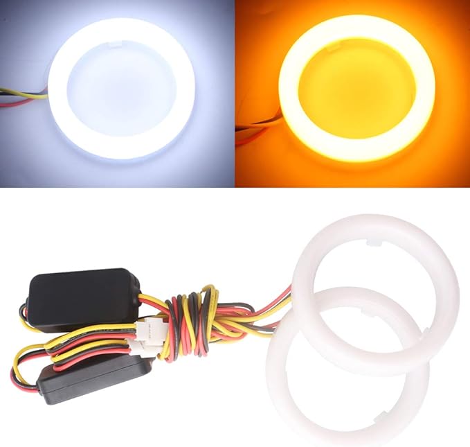 Qasim 1-Pair 70MM White+Amber Switchback 84SMD 4014 LED Car Angel Eyes Halo Ring DRL Fog Light Turn Signal Light Lamp 12V by Qasim