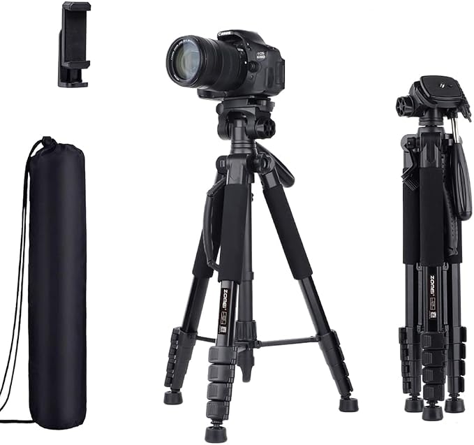 74’’ Camera Tripod,Heavy Duty Camera Stand Tripod,Cell Phone Tripod with Phone Holder, Professional Travel DSLR Tripods Compatible with DSLR Cameras,Cell Phones,Projector,Webcam(Black) by BONFOTO