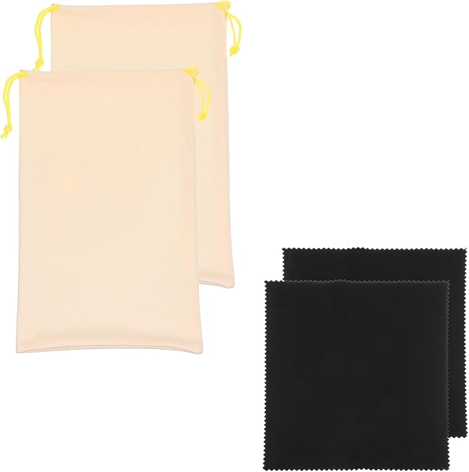 Ski Goggle Bag, Microfiber Bag with Cleaning Cloth Drawstring Pouch Soft Storage Sleeve Case Protection 2 Pcs & Light Yellow-Fitting for (Snow Swimming Goggle/Sunglasses/Camera) by YELARXI