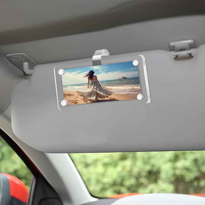 Car Picture Holder, Magnetic Car Picture Frame with Visor Clip Personalized Photo Holder Cars Accessories Photo Holder Displays(2pcs,9 * 6cm) - Image 3
