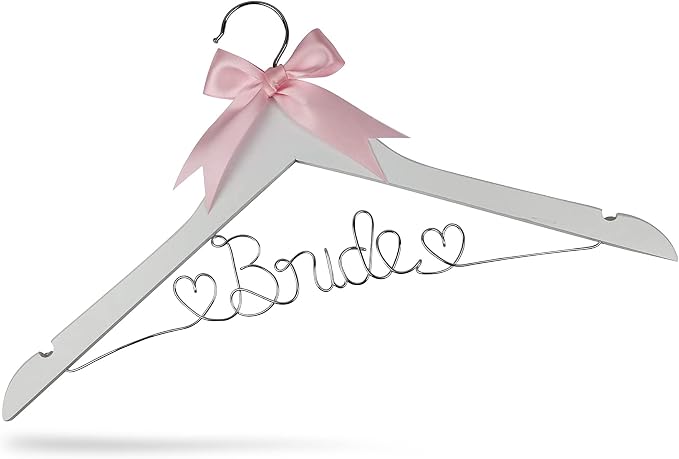 Bride Hanger for Wedding Dress, Wooden Gown Display with White Finish, Elegant Keepsake for Ceremony Photos, Bridal Shower Gift, Getting Ready Accessory for Special Day (White Wood) by YourDreamPartyShop