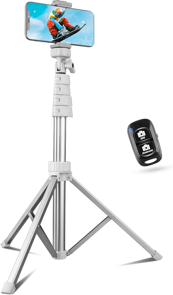 Sensyne 67" Phone Tripod & Selfie Stick, Extendable iPhone Tripod Stand with Wireless Remote and Phone Holder, Compatible with Cell Phone, Camera (Silver) by sensyne