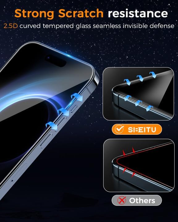 SIBEITU 3+3 Pack Screen Protector for iPhone 17 Pro 6.3 Inch Tempered Glass | 3 Pack Screen + 3 Pack Camera Lens Protector with Installation Frame, HD Clear, 9H Hardness, Scratch Resistant, Case Friendly - Image 6