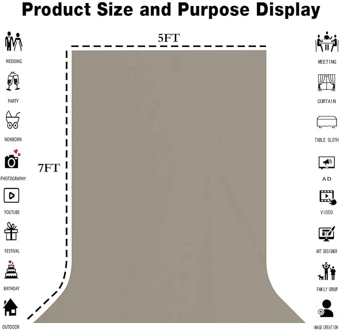 Grey Photography Backdrop for Photoshoot, Fabric 5x7ft | Polyester Studio Photo Backgrounds, Non Reflective, Easy to Hang, for Portrait Shoot, Product, Party Decor, Video Creation - Image 3