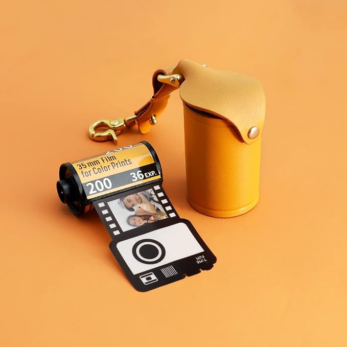 ZVZKC Leather 35mm Film Case Keychain, 35mm Film Holder Film Canisters with Caps for Film Photography & Gifts, H 1.96inch / 5cm (Yellow) - Image 4